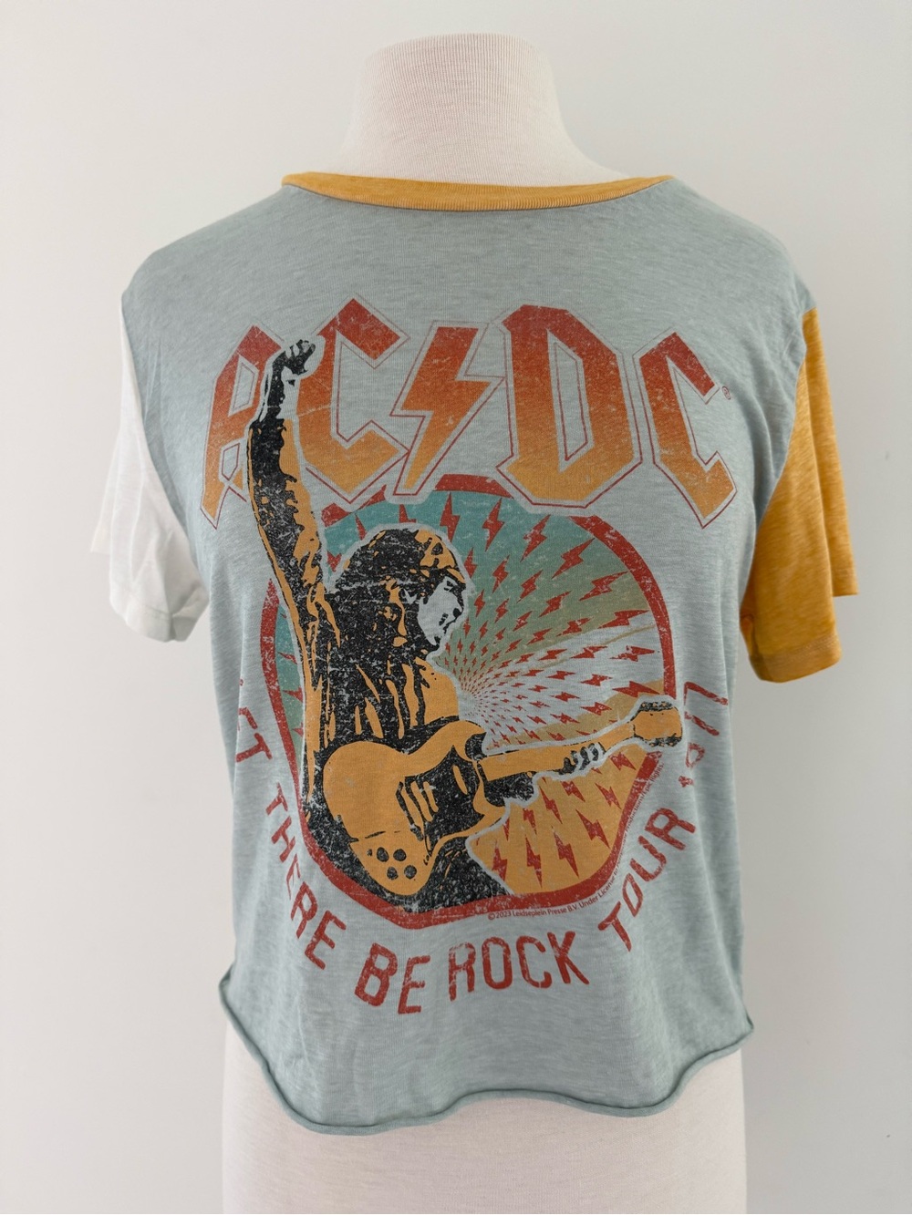 AC/DC "Let There Be Rock Tour 1977" Vinyl Icons T Shirt // Youth Size: L